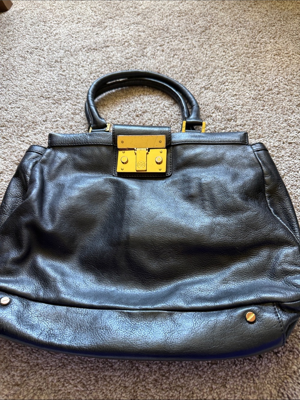 Tory Burch Black Leather Tote with Gold Hardware